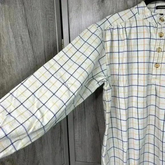 J. Peterman Shirt Flannel Plaid White Henley Long Sleeves Grandpa M - Picture 6 of 10